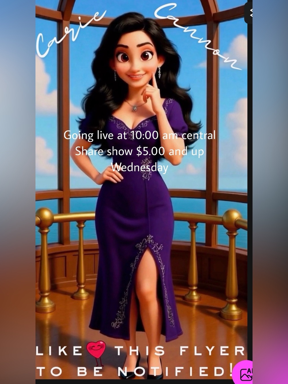 Going live on wednesday  10:00 am central  $5.00 and up  Share show